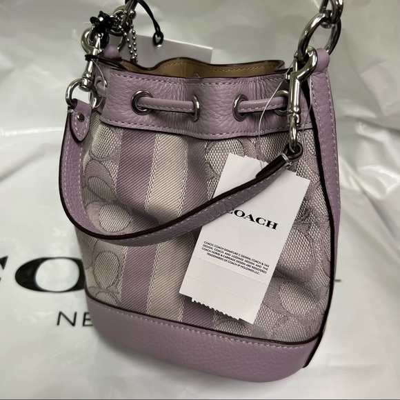 Coach Dempsey Mini Black Jacquard Canvas Patch Crossbody Bucket